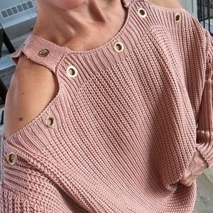 Elan Blush Off-Shoulder Sweater with Grommet Accents